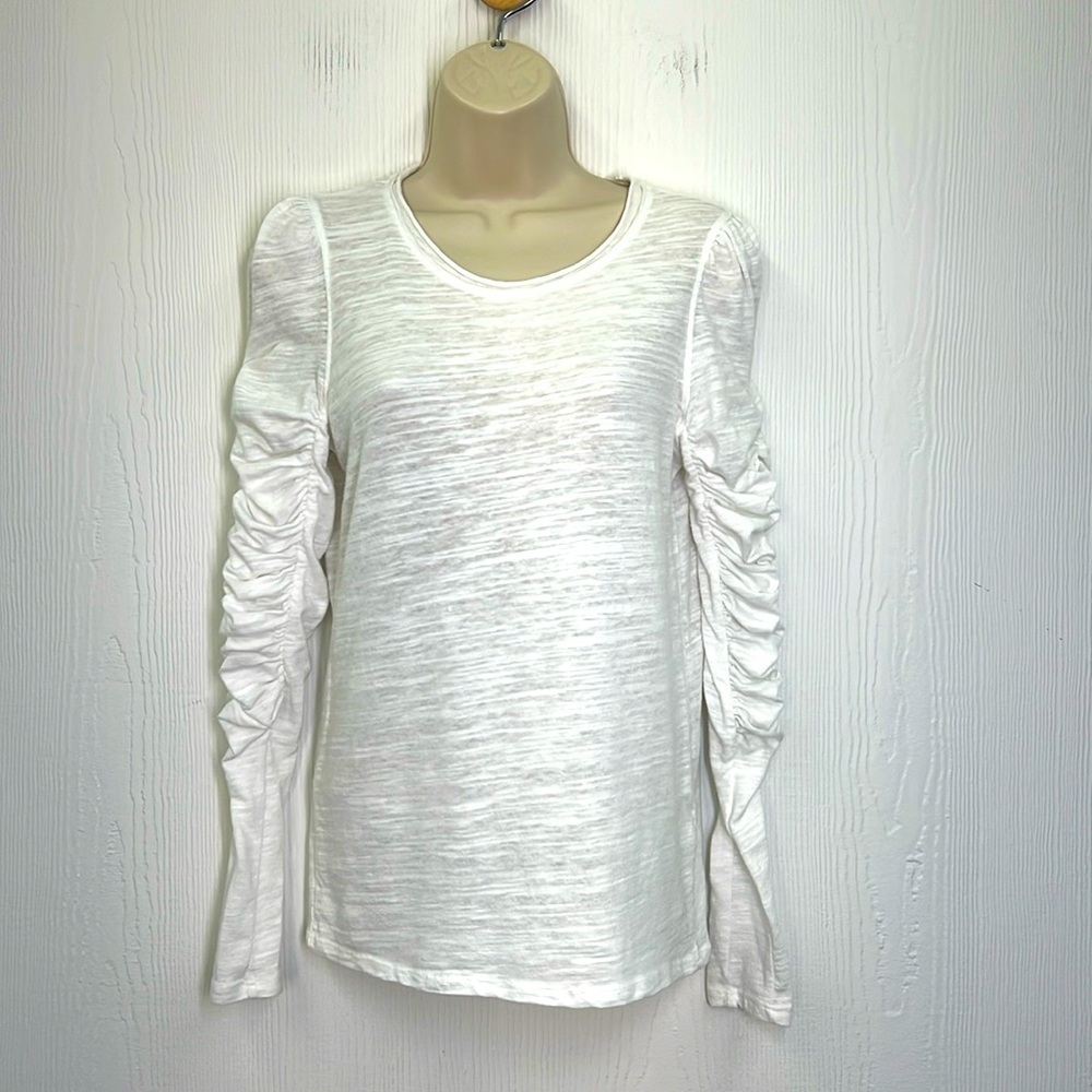 Free People - We The Free Natasha White Ruched Long Sleeve Crewneck Top Size XS